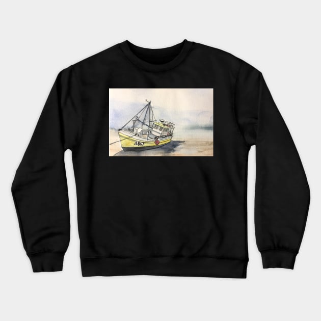 The Boat on New Quay Beach Crewneck Sweatshirt by bobpetcher